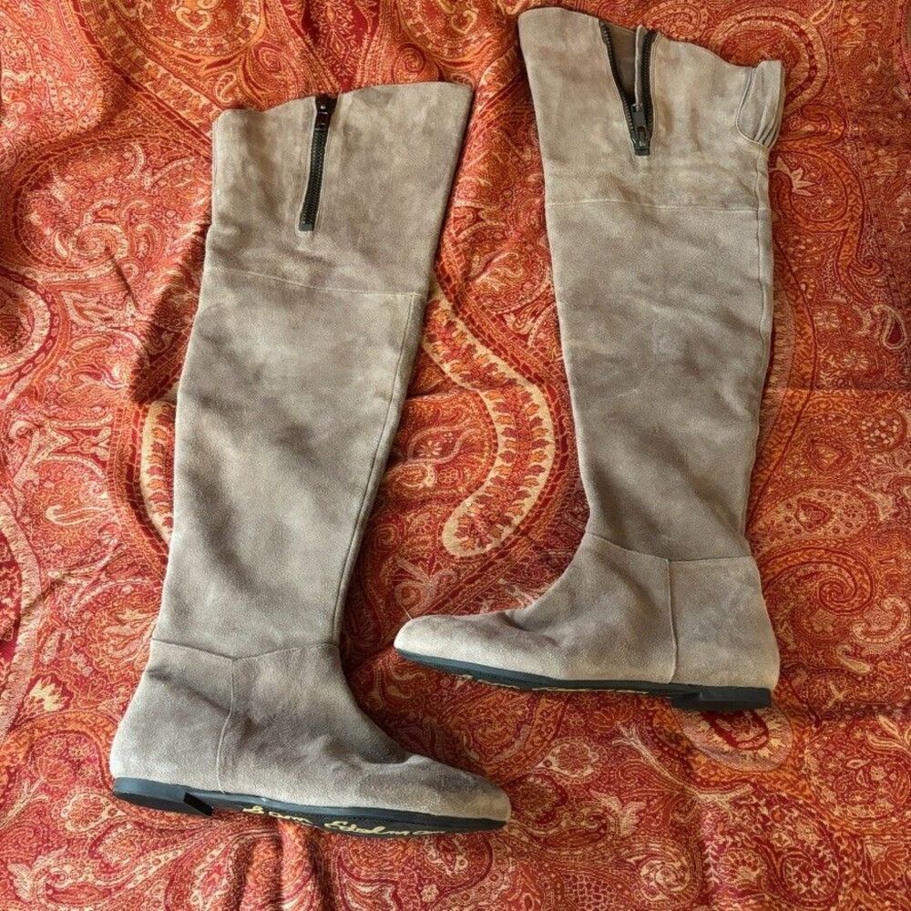 Sam Edelman James Over the Knee Suede Boots Greige Flat Size 8.5